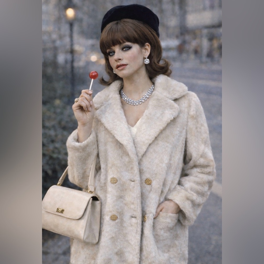 *Vintage 60’s- Vogue Paris- Cream blonde tone - faux fur coat - double breasted